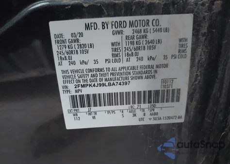 2020 Ford Edge Sel z USA, uszkodzony, nr VIN 2FMPK4J99LBA74397